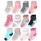CozyWay Toddler Socks with Grips - Non-Slip Gripper Bottom & Soft Stretch Cotton - Socks for Toddler Boys & Girls - 1T-3T, Pink/Gray Multicolor Crew, 12-Pack